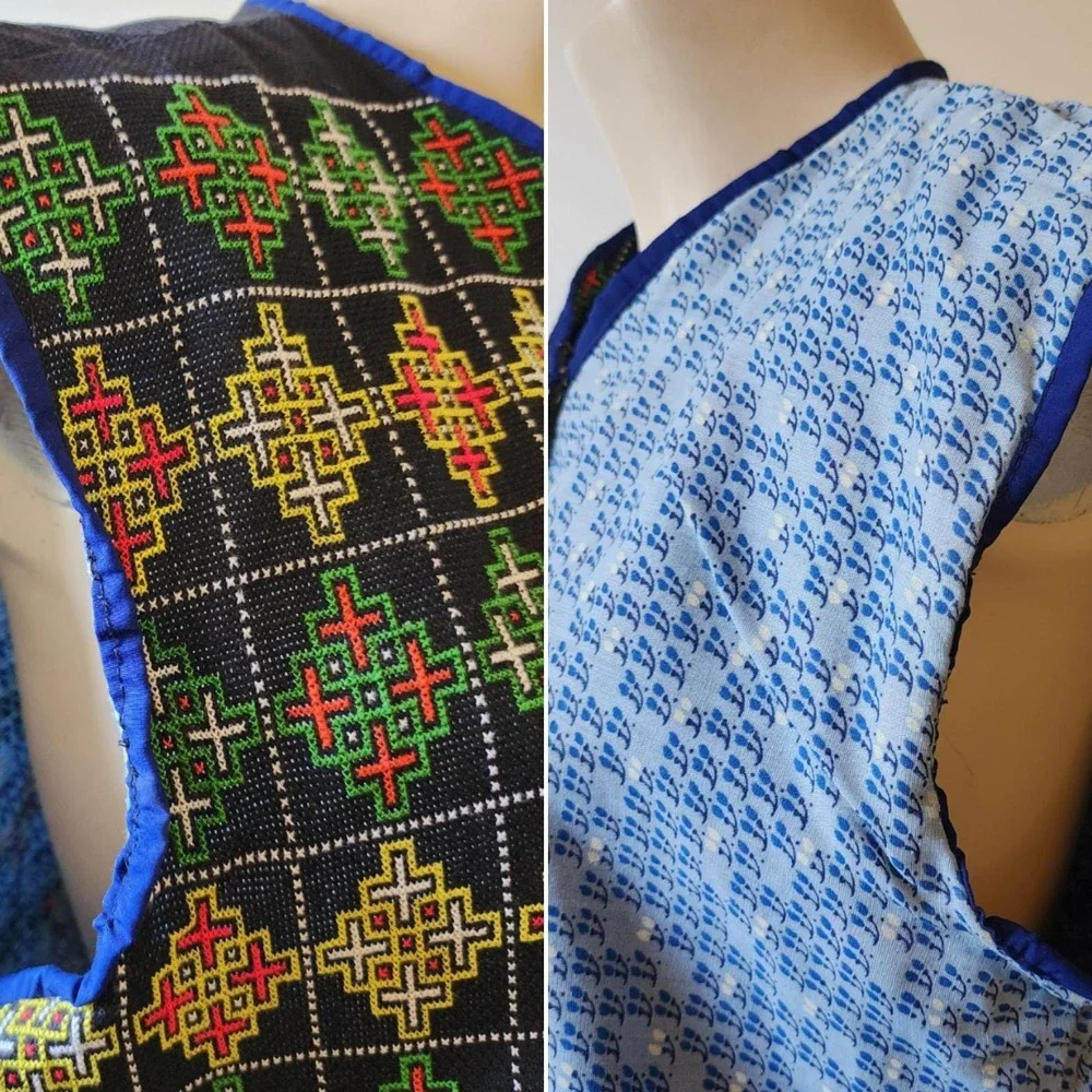 Handmade Reversible Vest, Black Turkish Nomadic Chuval Pattern